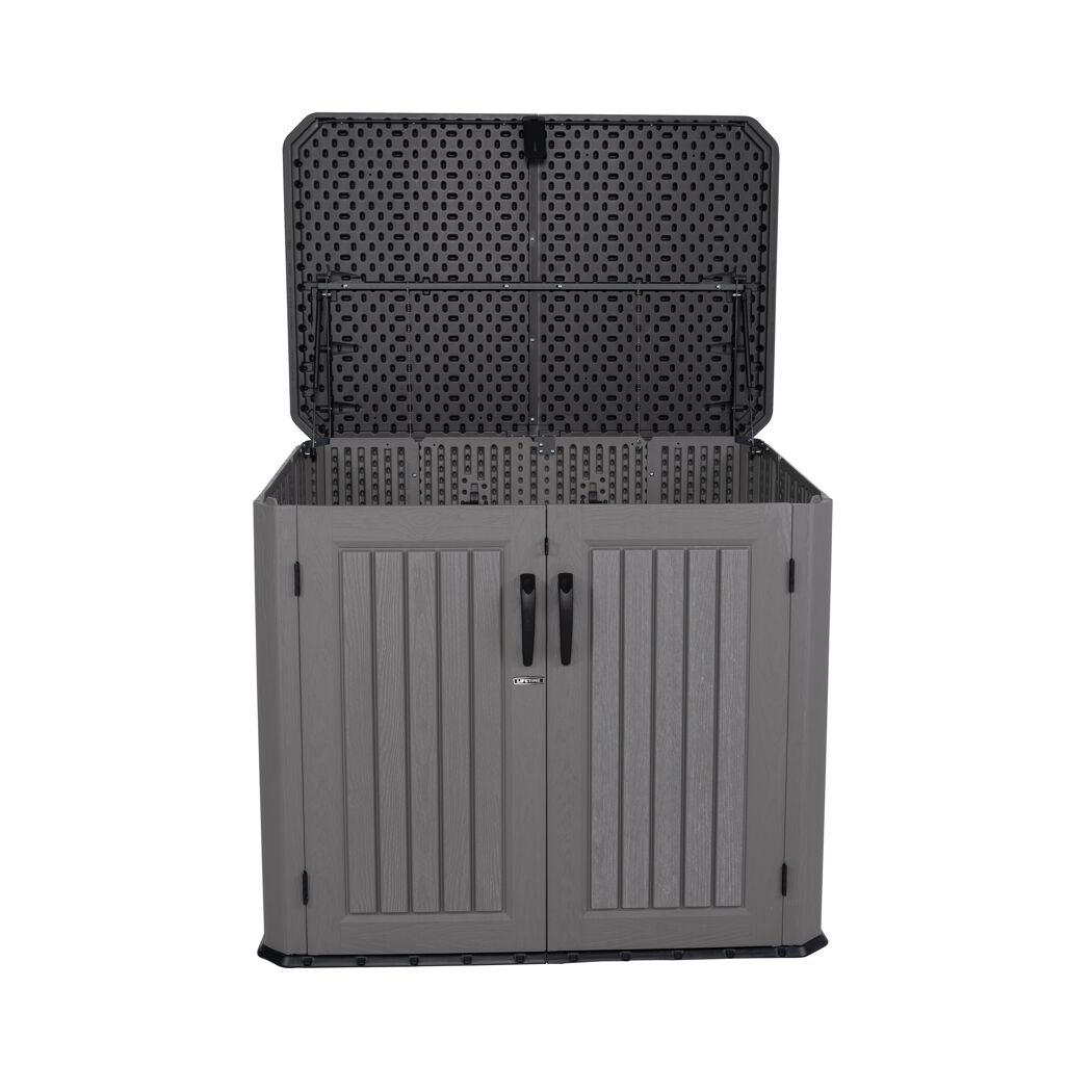 Geöffnete Mülltonnenbox aus Kunststoff