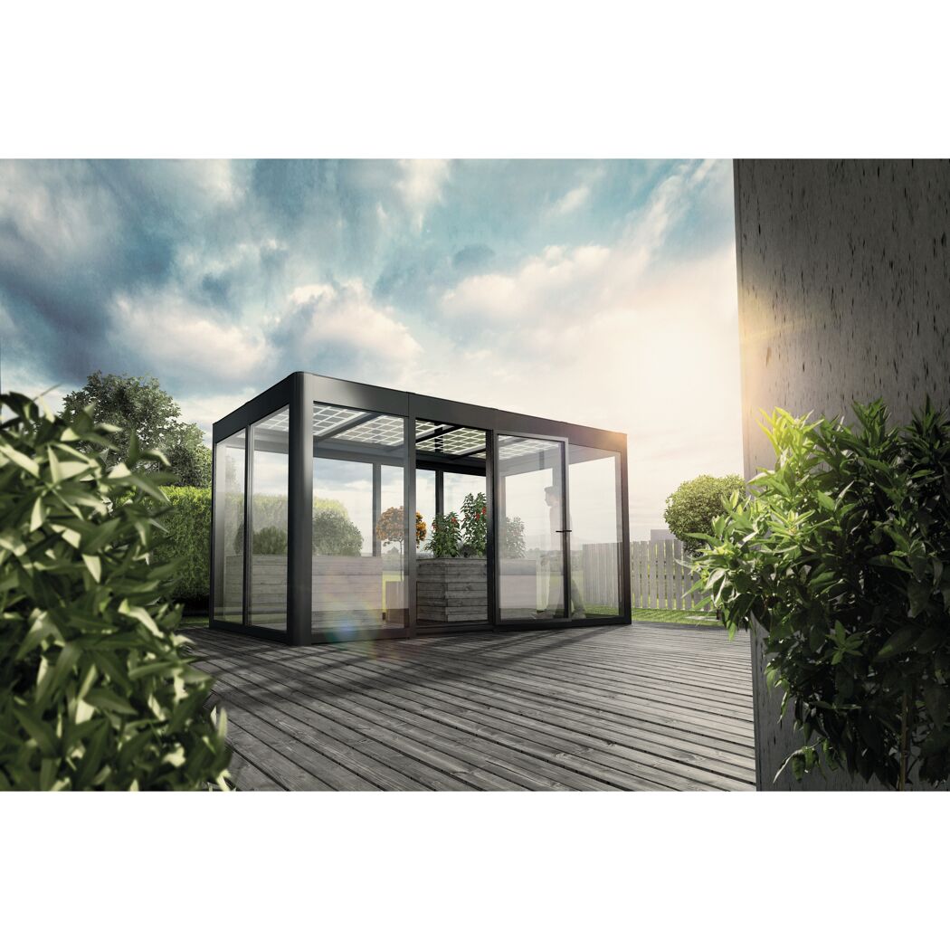 Gewächshaus 'SunGarden Energy 4.2' 443 x 233 cm mit 6 mm Acrylglas Solardach anthrazit-metallic