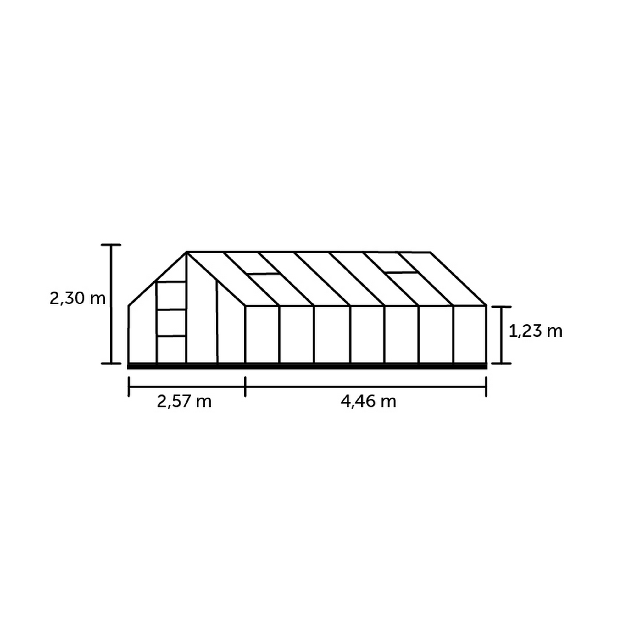 Halls Gewächshaus ‹Universal 148› 446 x 257 cm mit 3 mm Blankglas schwarz