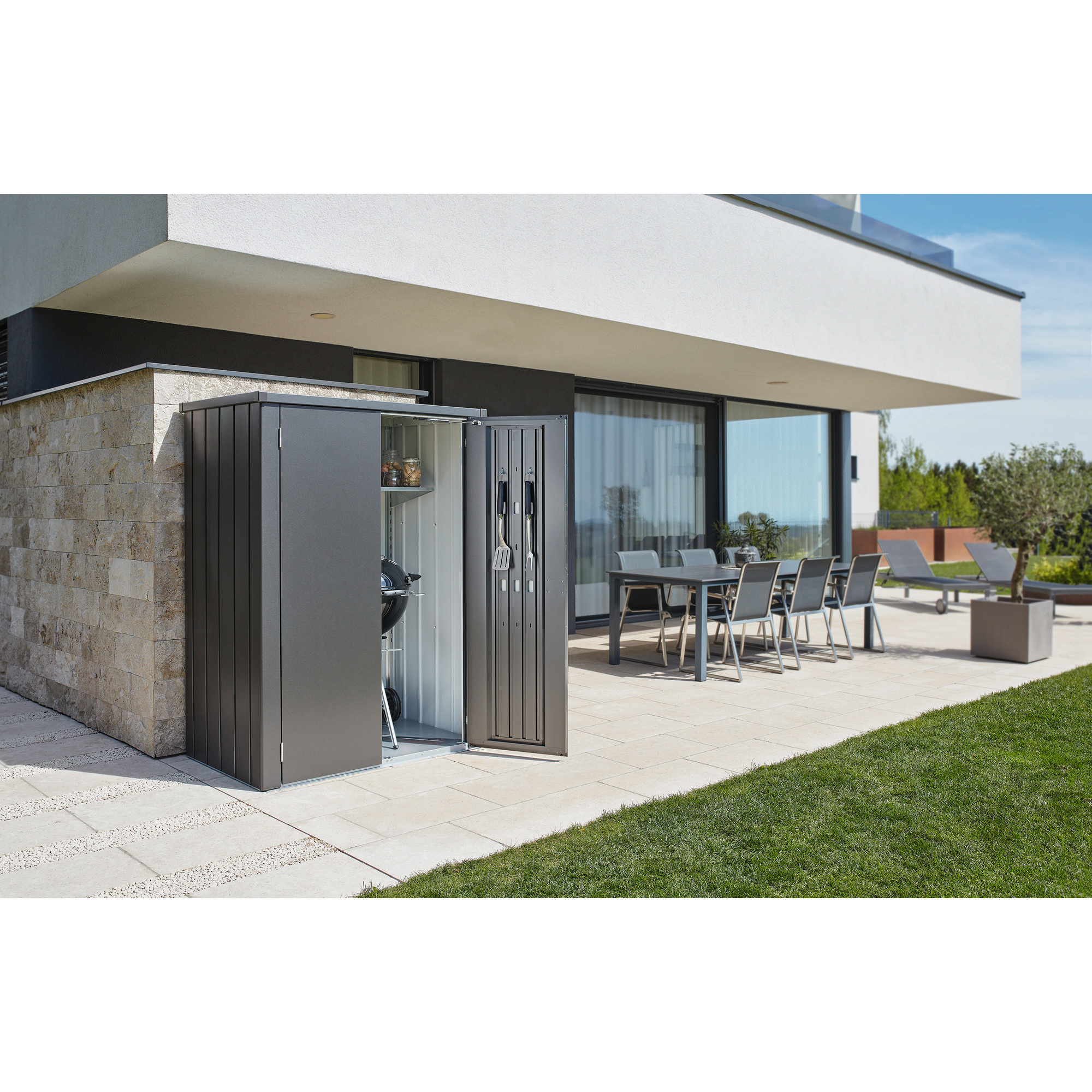 Terrassenschrank 'Romeo' dunkelgrau-metallic 132 x 87 x 181 cm + product picture