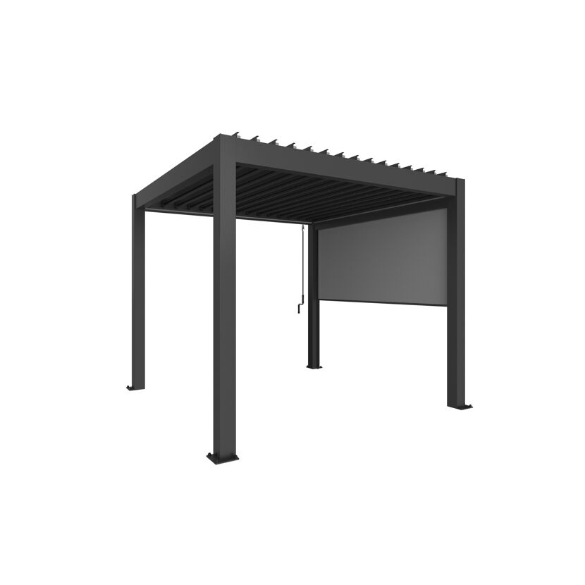 Schwarze Pergola mit Sonnensegel