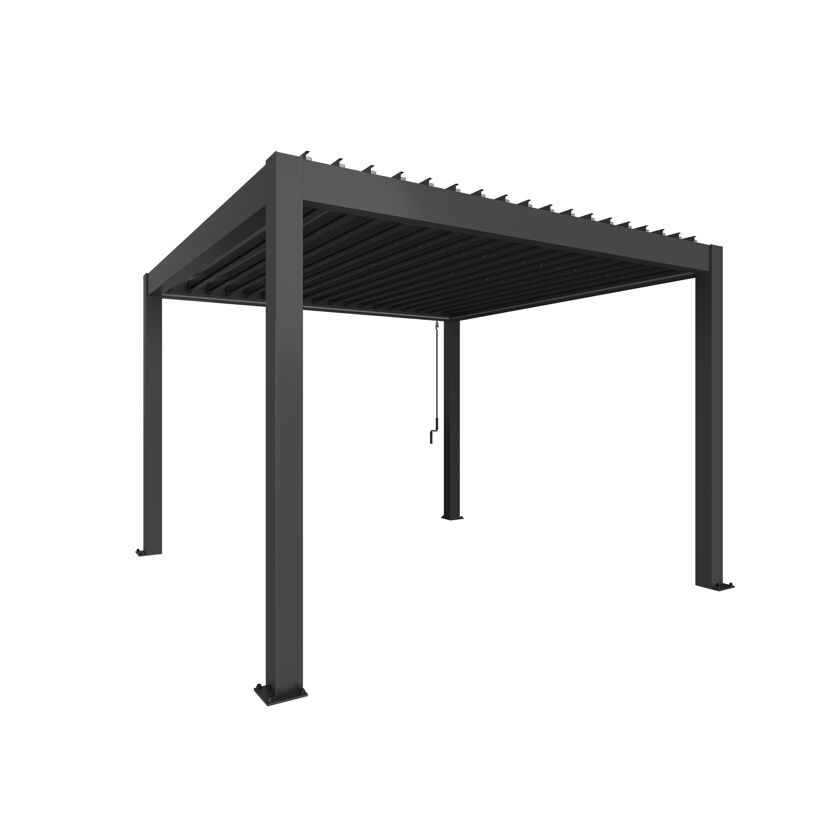 Schwarze Pergola mit Kurbel