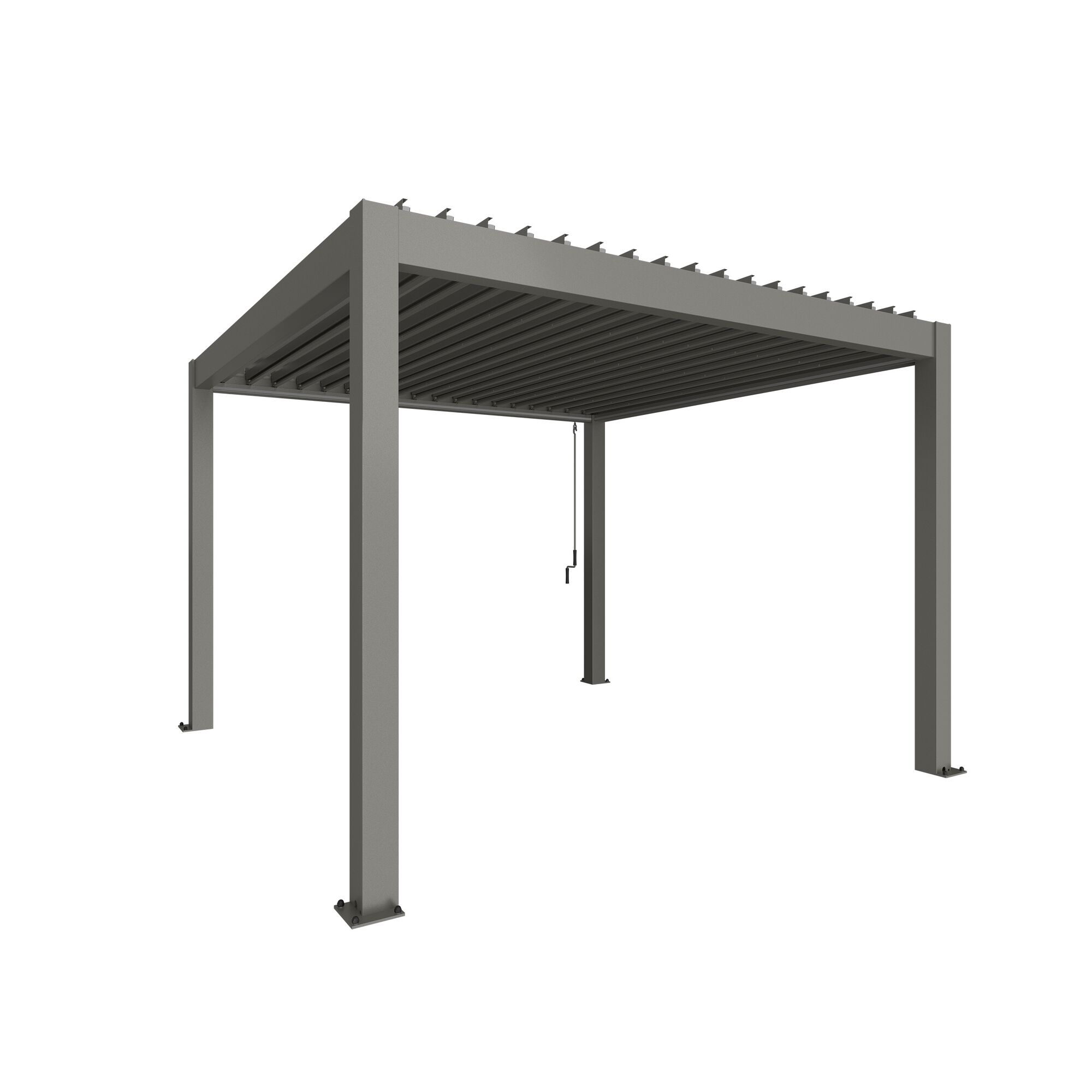 Graue Pergola mit Lamellendach