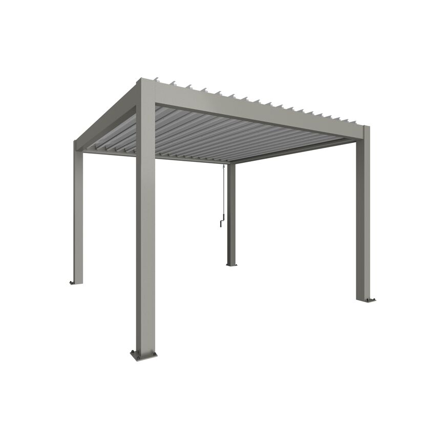 Graue Pergola mit Lamellendach