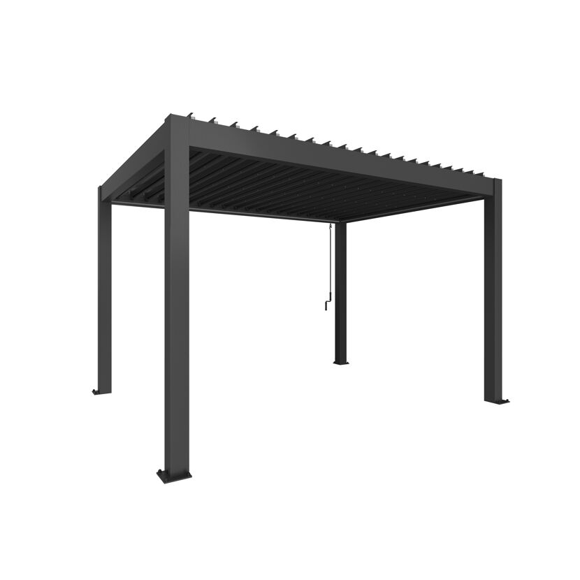 Dunkelgraue Pergola mit Lamellendach