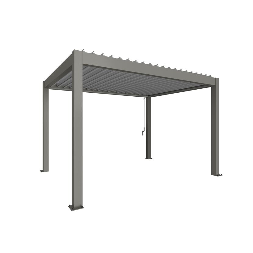 Graue Pergola mit Lamellendach