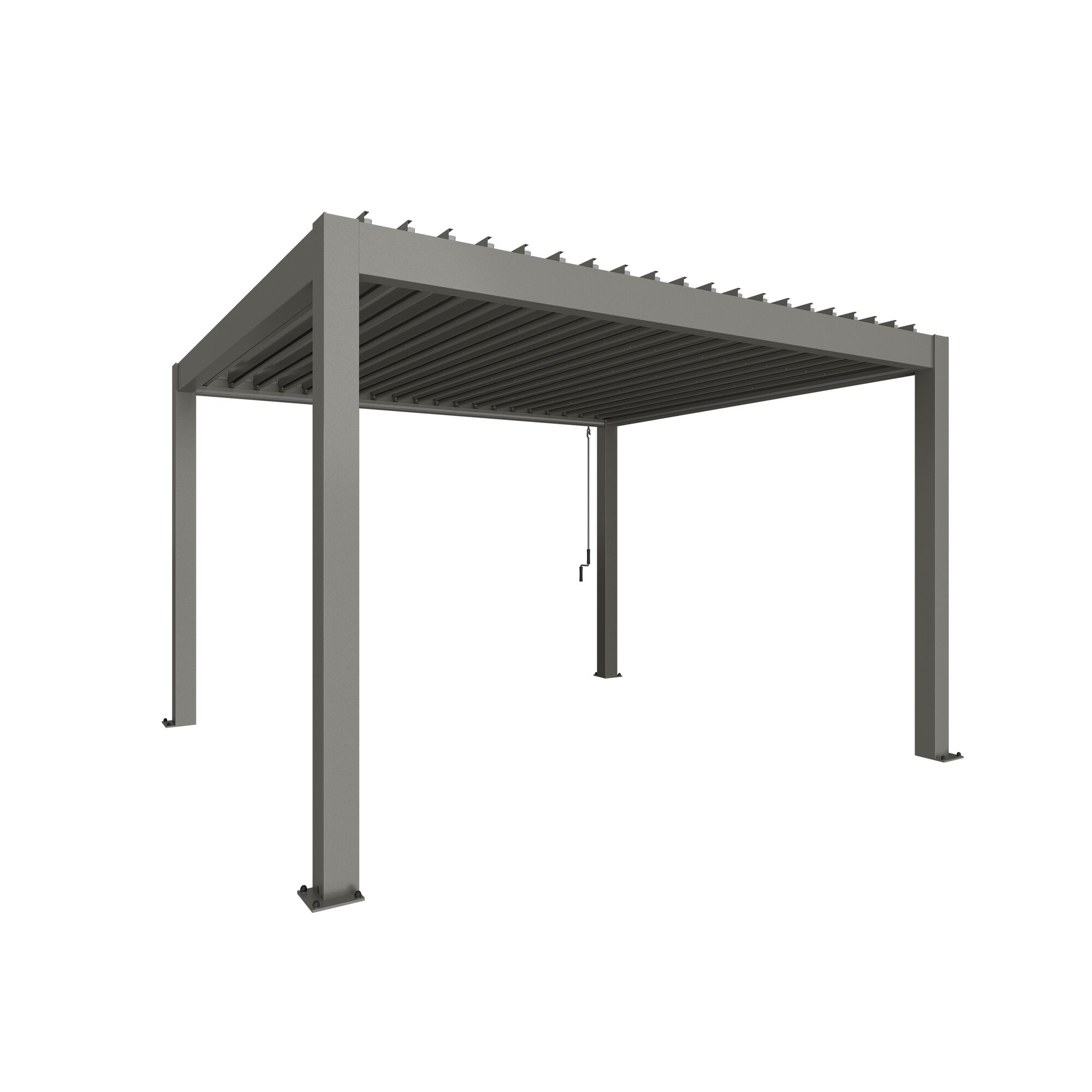 Graue Pergola mit Lamellendach
