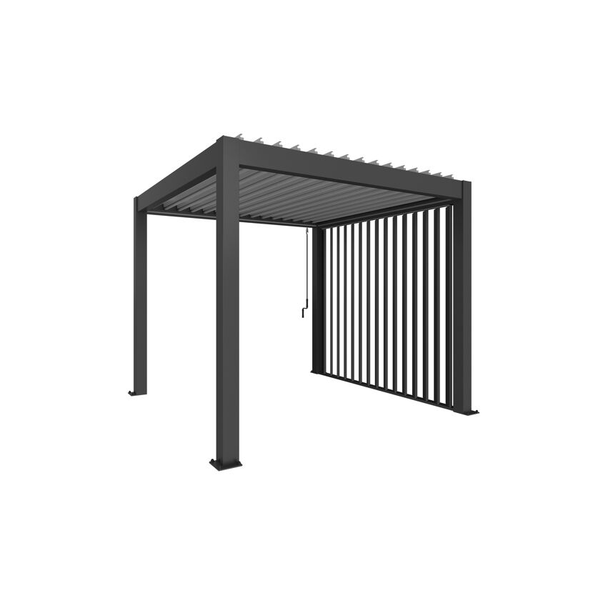 Schwarze Terrassenüberdachung mit Lamellendach