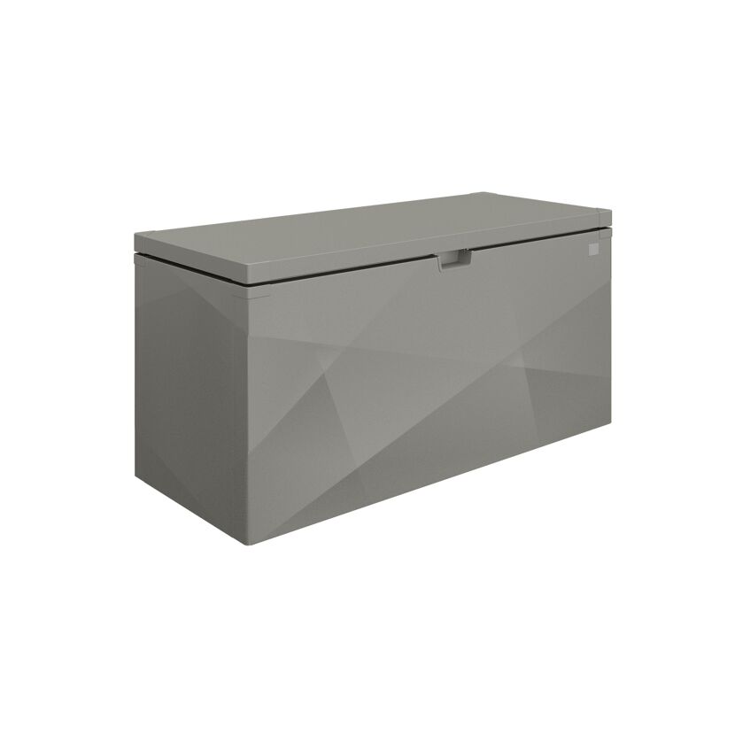 Graue Gartenbox mit geometrischem Muster