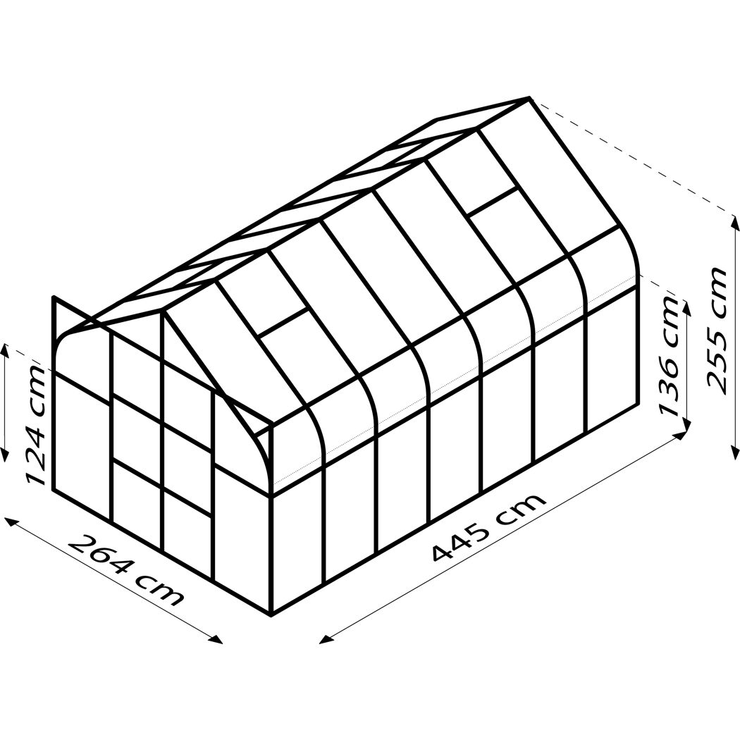 Gewächshaus 'Diana 11500' 254,4 x 441 cm mit 3 mm Sicherheitsglas smaragdfarben