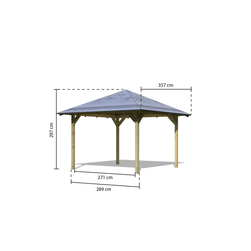 Holzpavillon mit grauem Dach