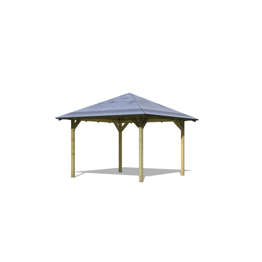 Holzpavillon mit grauem Dach