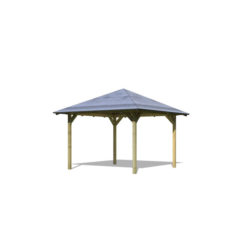 Holzpavillon mit grauem Dach