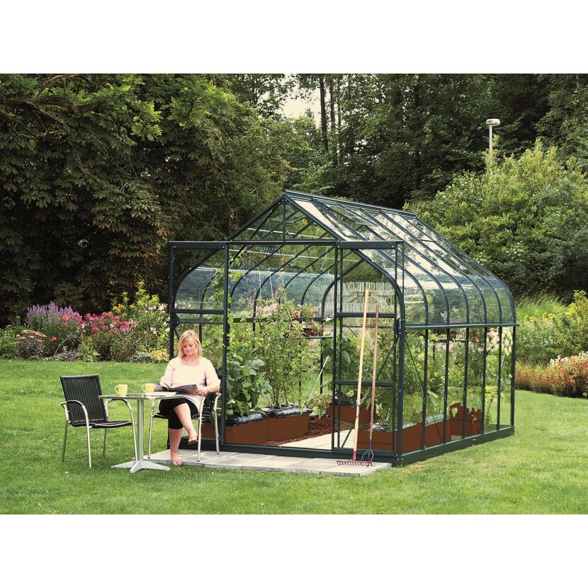 Gewächshaus 'Diana 9900' 254,4 x 378,8 cm mit 3 mm Sicherheitsglas smaragdfarben