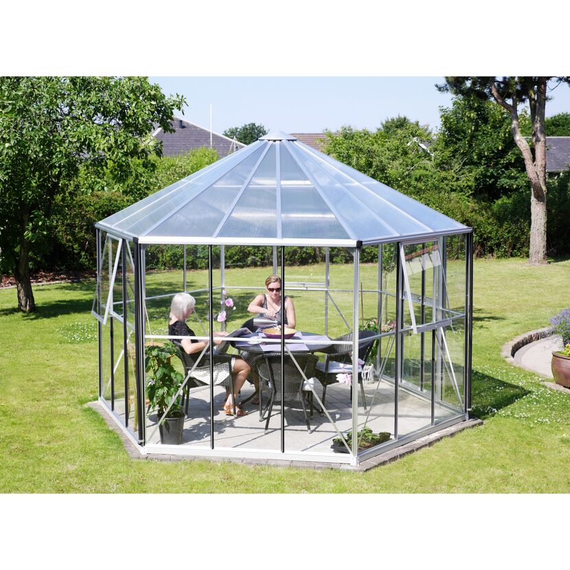 Gewächshaus 'Hera 9000' 383 x 336 cm mit 3 mm Sicherheitsglas/6 mm Hohlkammerplatten aluminiumfarben
