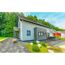Modernes Haus mit grauem Pflaster und Garten