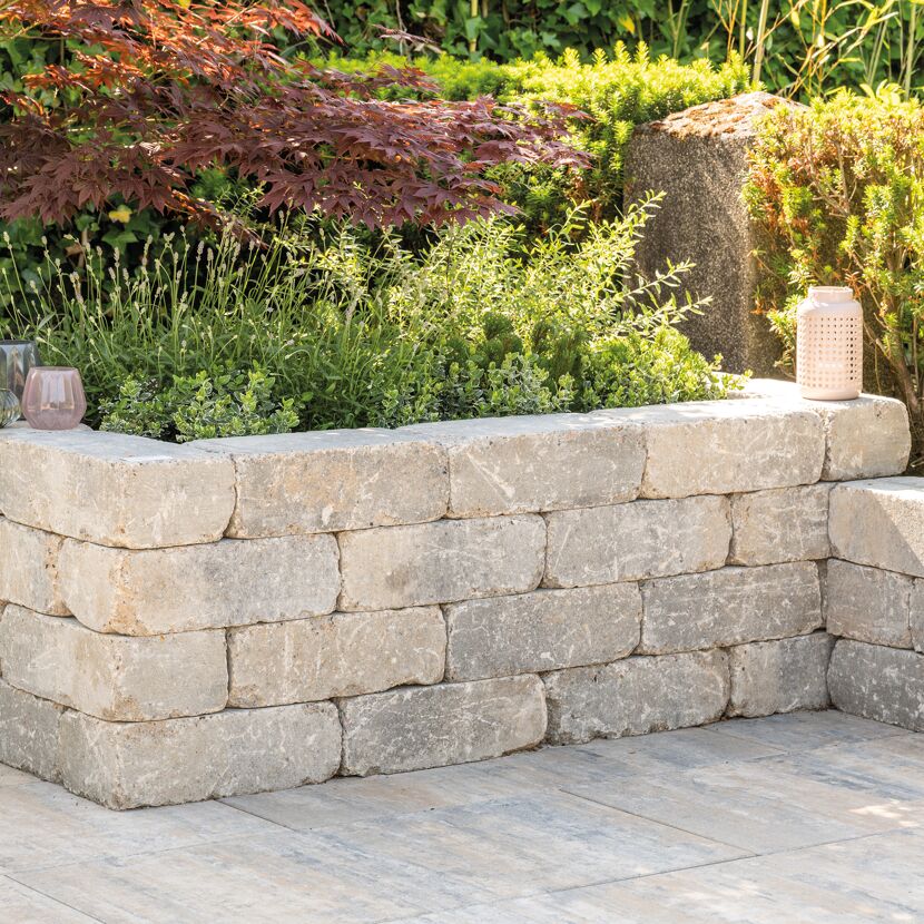 Mauerstein 'T-Wall Aged Big' Beton muschelkalkfarben 28 x 21 x 14 cm