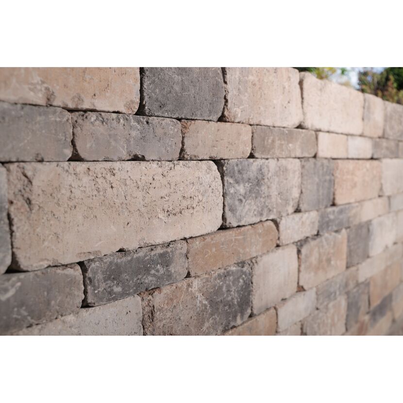 Mauer aus Muschelkalk-Verblendsteinen