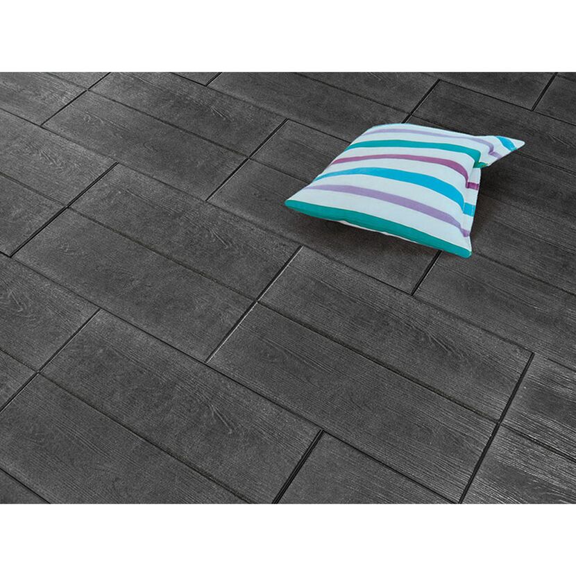 Graue Terrassenplatte T-Court Timber 60 x 40 x 4 cm basalt