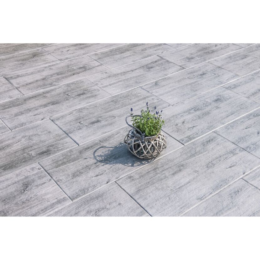 Terrassenplatte 'T-Court Fine Wood' Beton mittelgrau 80 x 40 x 4 cm
