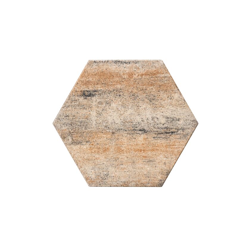 Sechseckige Terrassenplatte in Beige und Grau