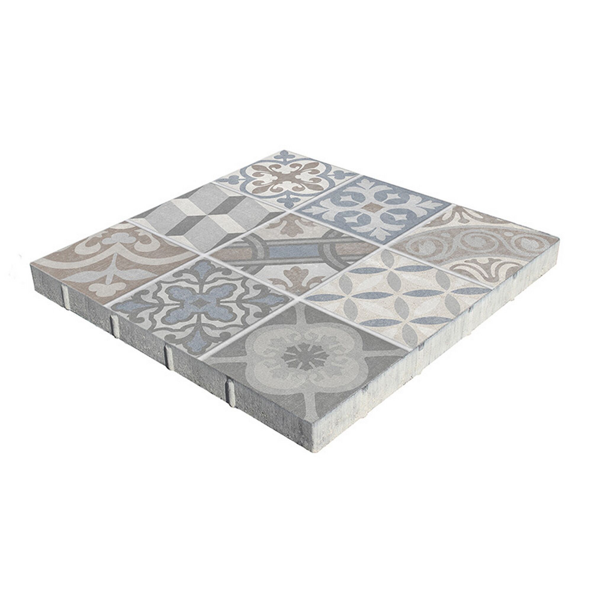 Beige-blaue Bodenfliese mit verschiedenen Ornamenten