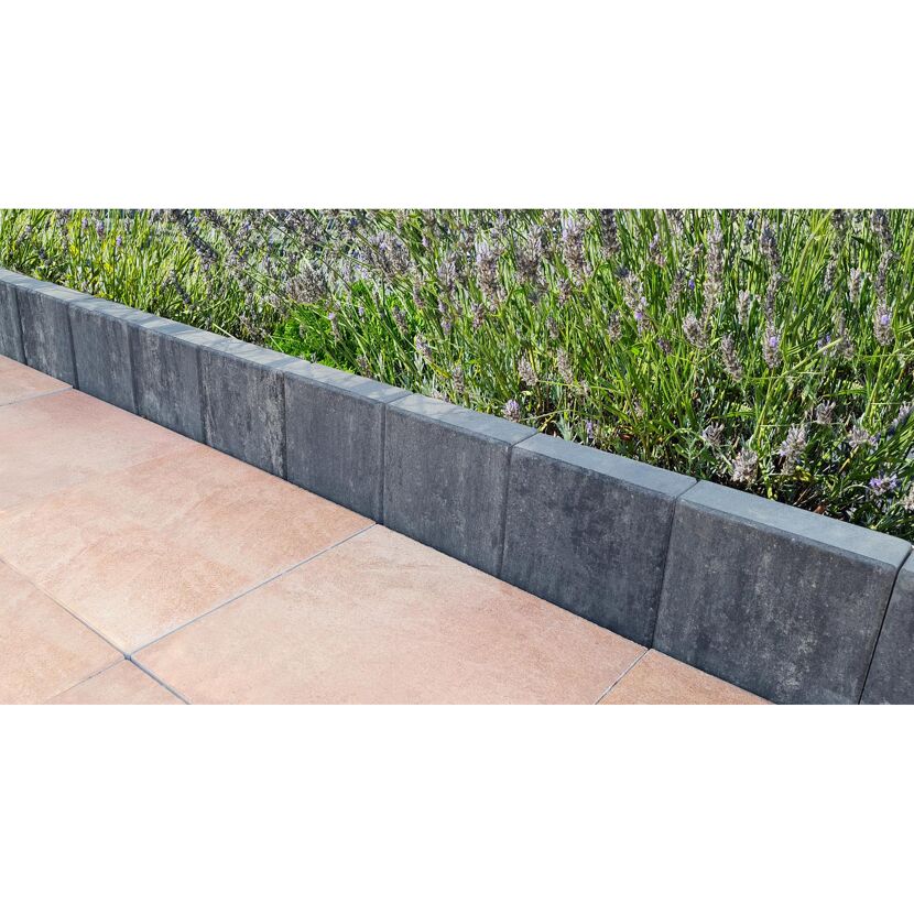 Lavendelbeet und Gehwegplatten mit grauer Beetbegrenzung