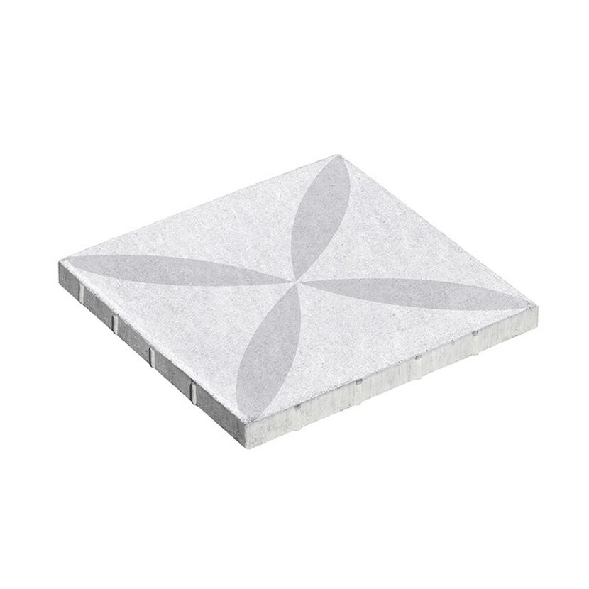Weiße Bodenfliese mit grauem Blütenmuster