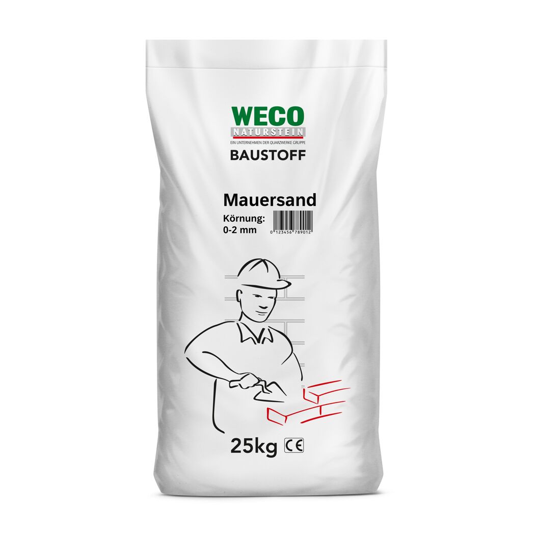 25 kg Sack Mauersand von Weco Naturstein, Körnung 0-2 mm.