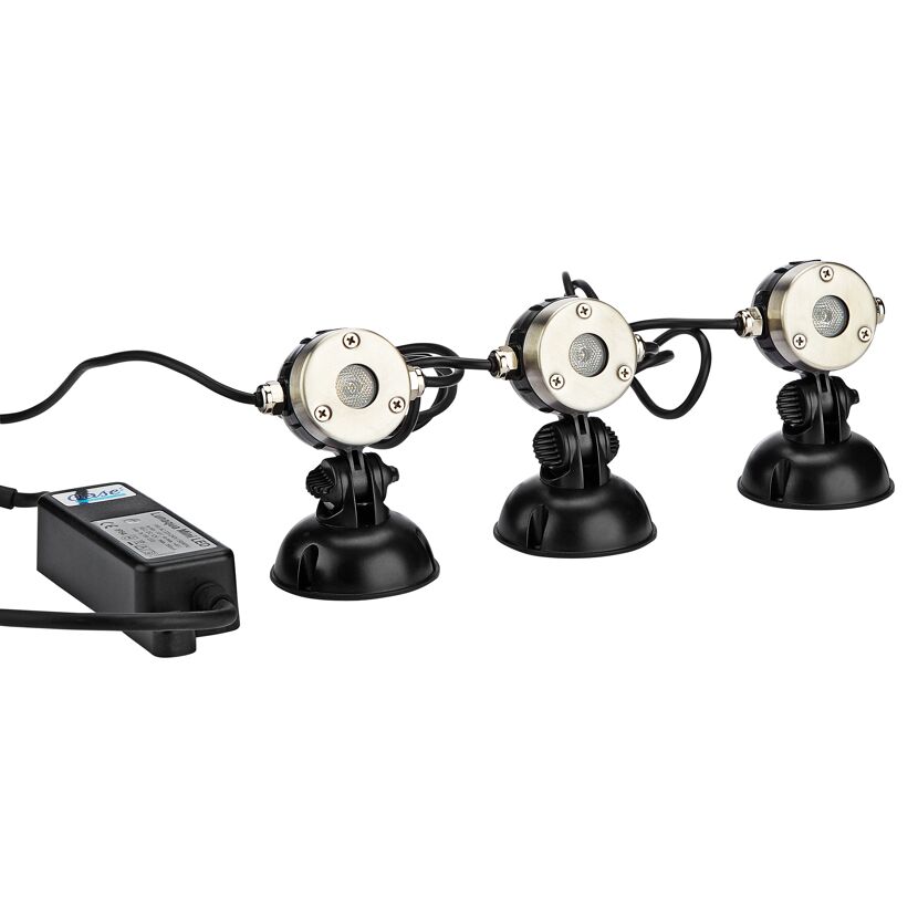Drei LED-Scheinwerfer LunAqua Mini mit Netzteil