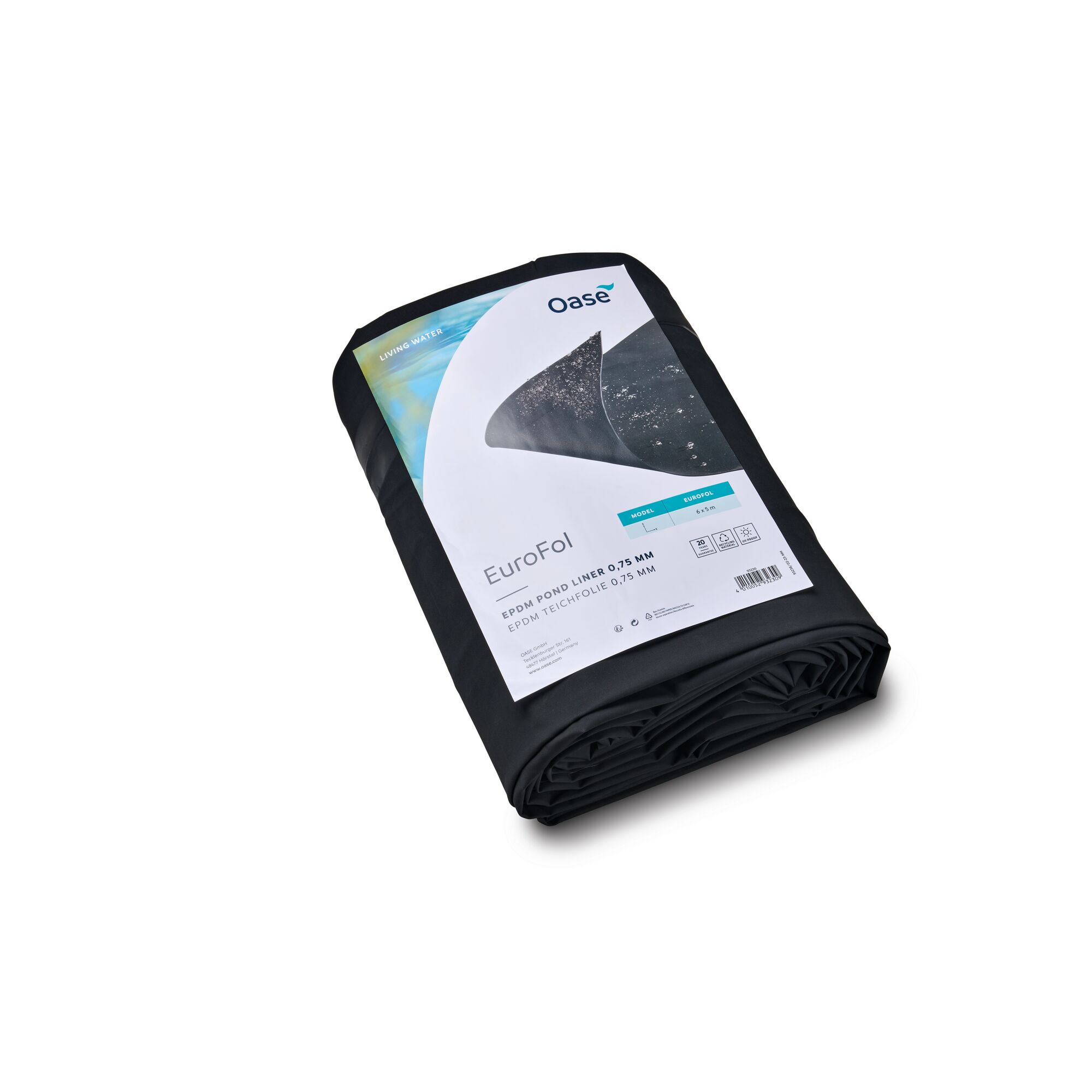 Schwarze Oase EuroFol Teichfolie, zusammengerollt.