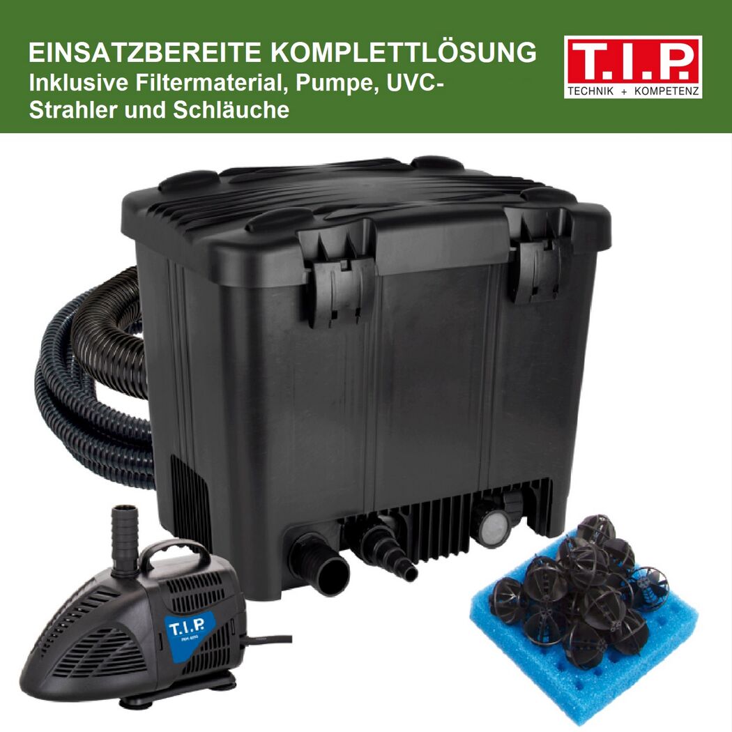 Teichfilter mit Pumpe und Schläuchen