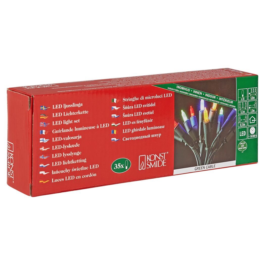 35 bunte LED Lichterkette, 6,6m, grünes Kabel