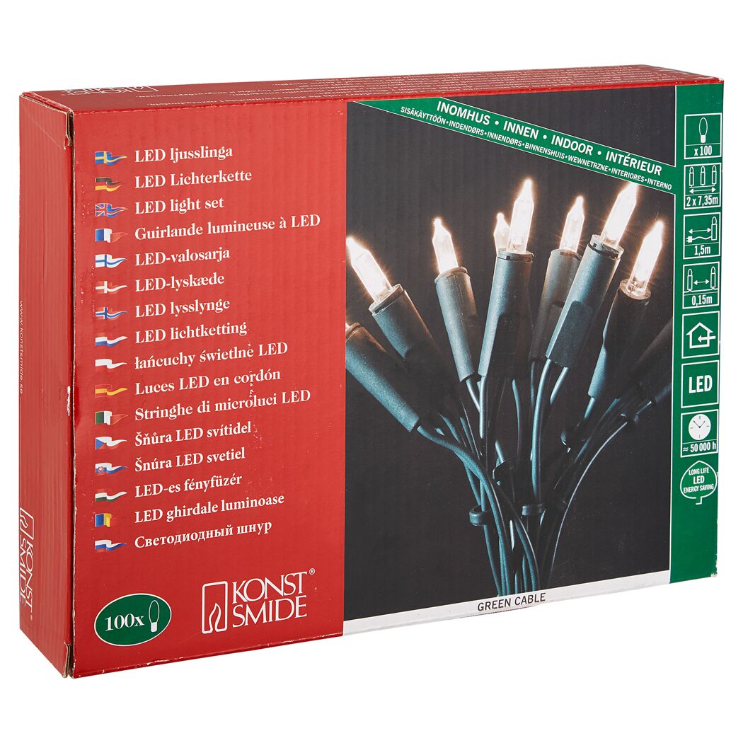 LED-Lichterkette mit grünem Kabel in Verpackung
