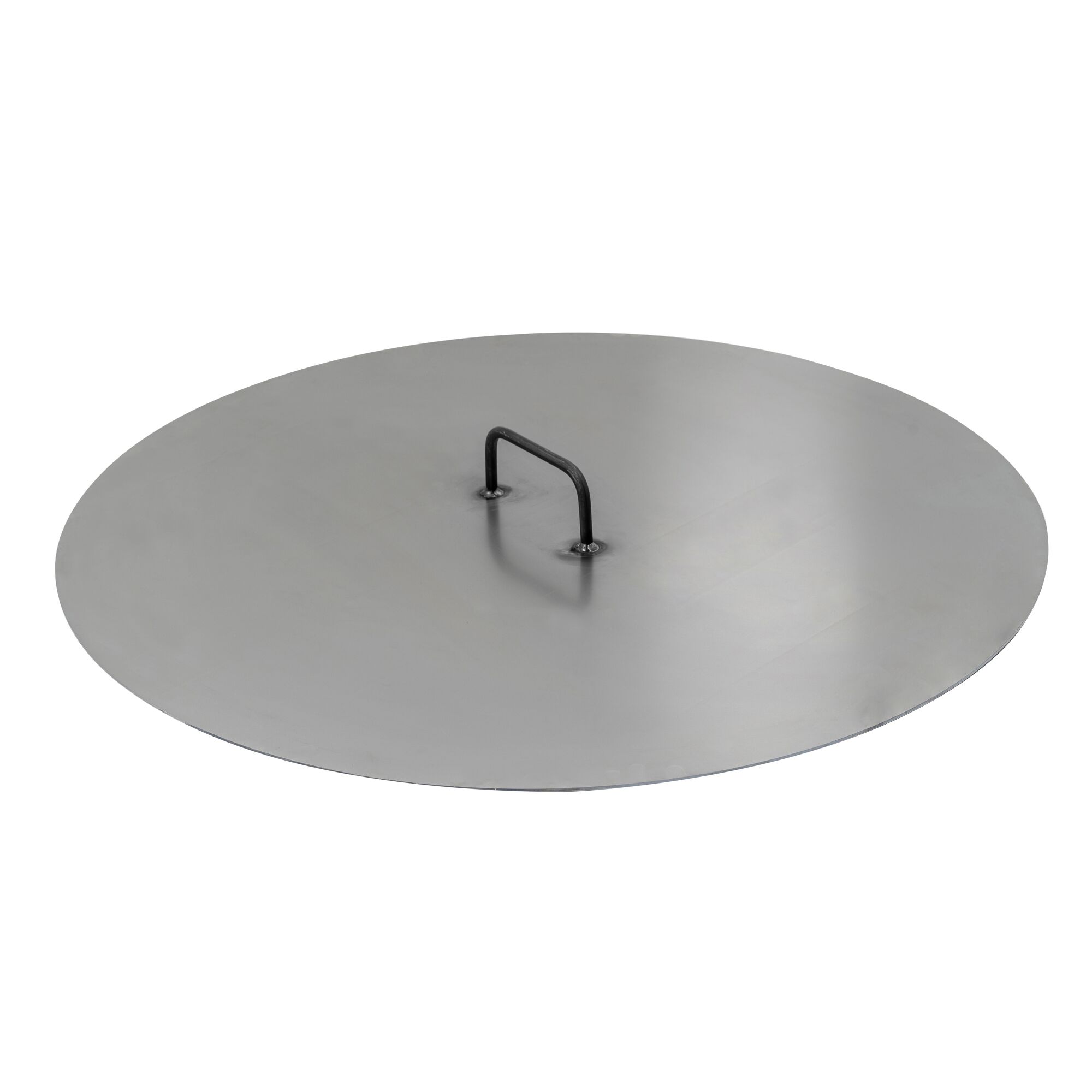 Runder, metallischer Deckel mit Griff.