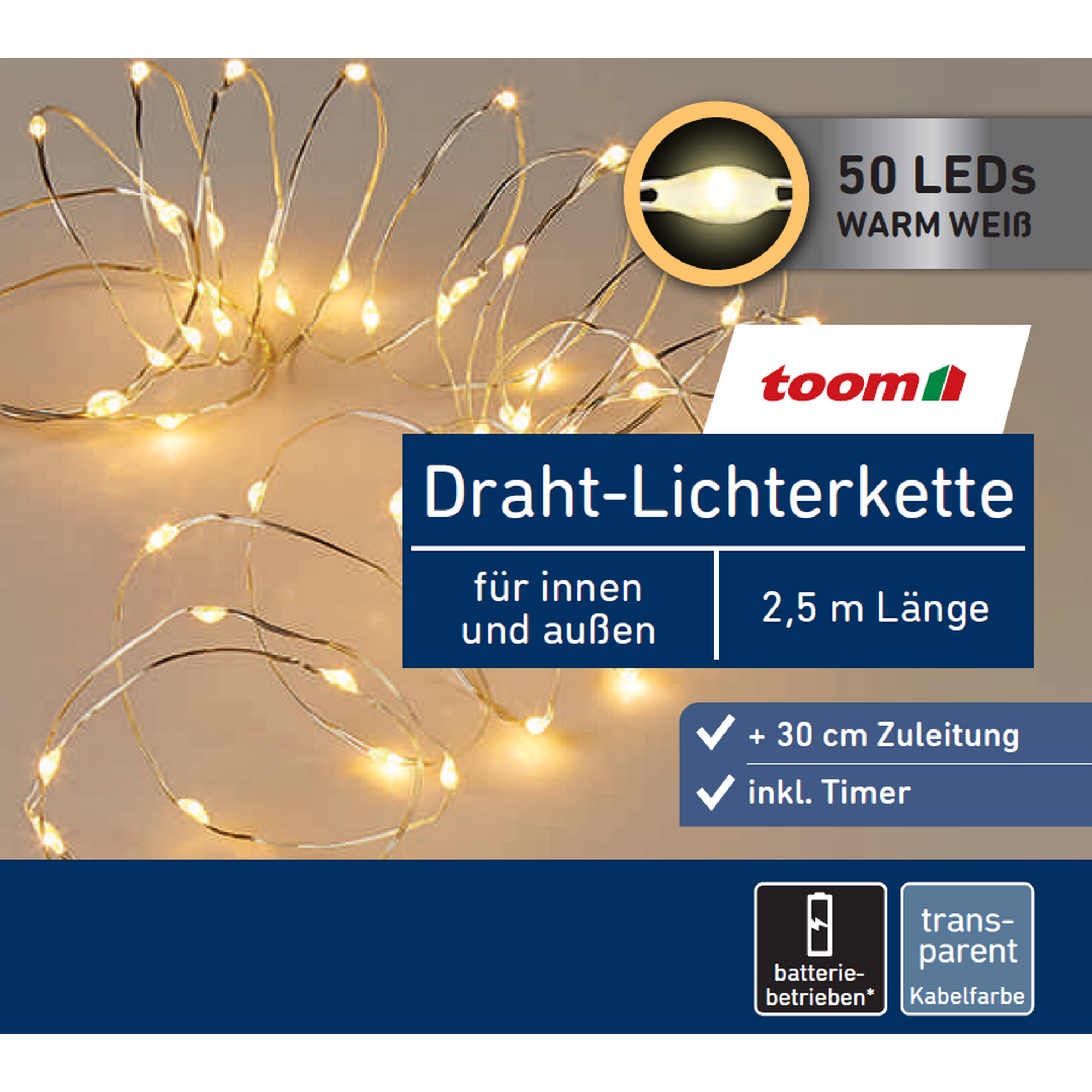 LED-Draht-Lichterkette 50 LEDs warmweiß 250 cm + product picture