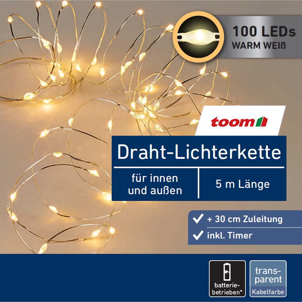 LED-Draht-Lichterkette 100 LEDs warmweiß 500 cm