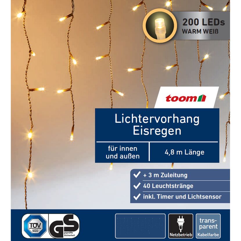 Lichtervorhang Eisregen mit 200 LEDs in warmweiß