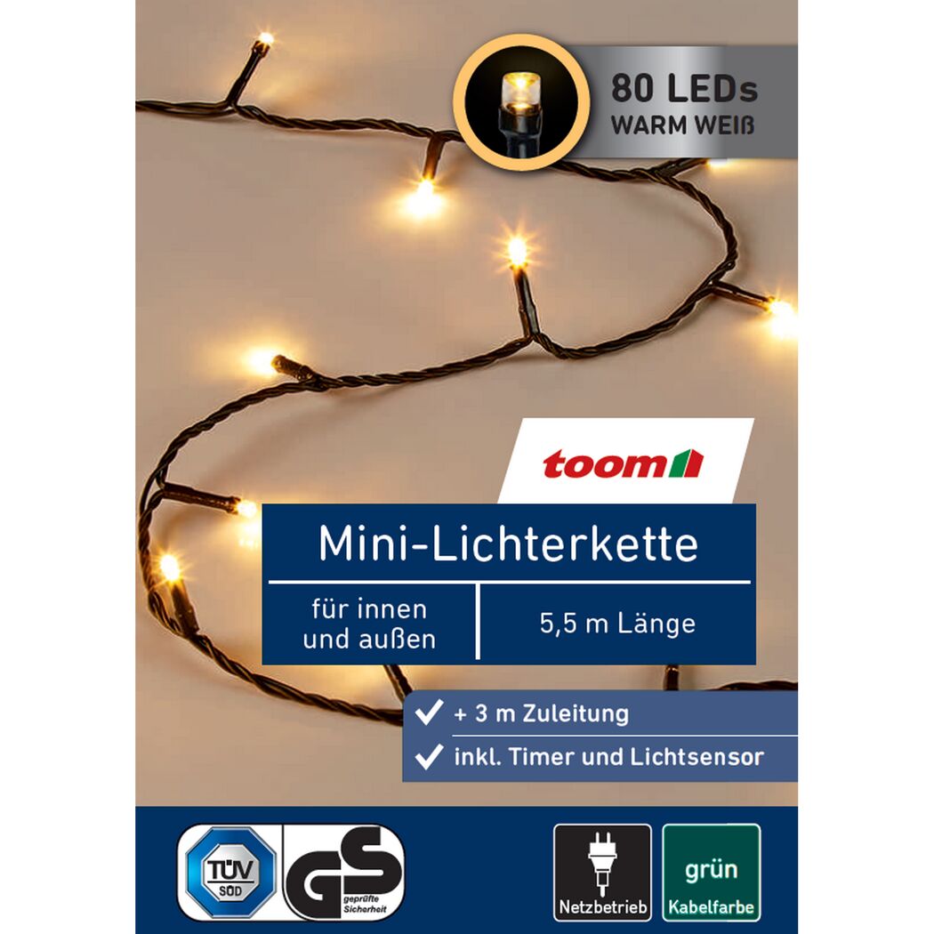 LED-Mini-Lichterkette 80 LEDs warmweiß 550 cm
