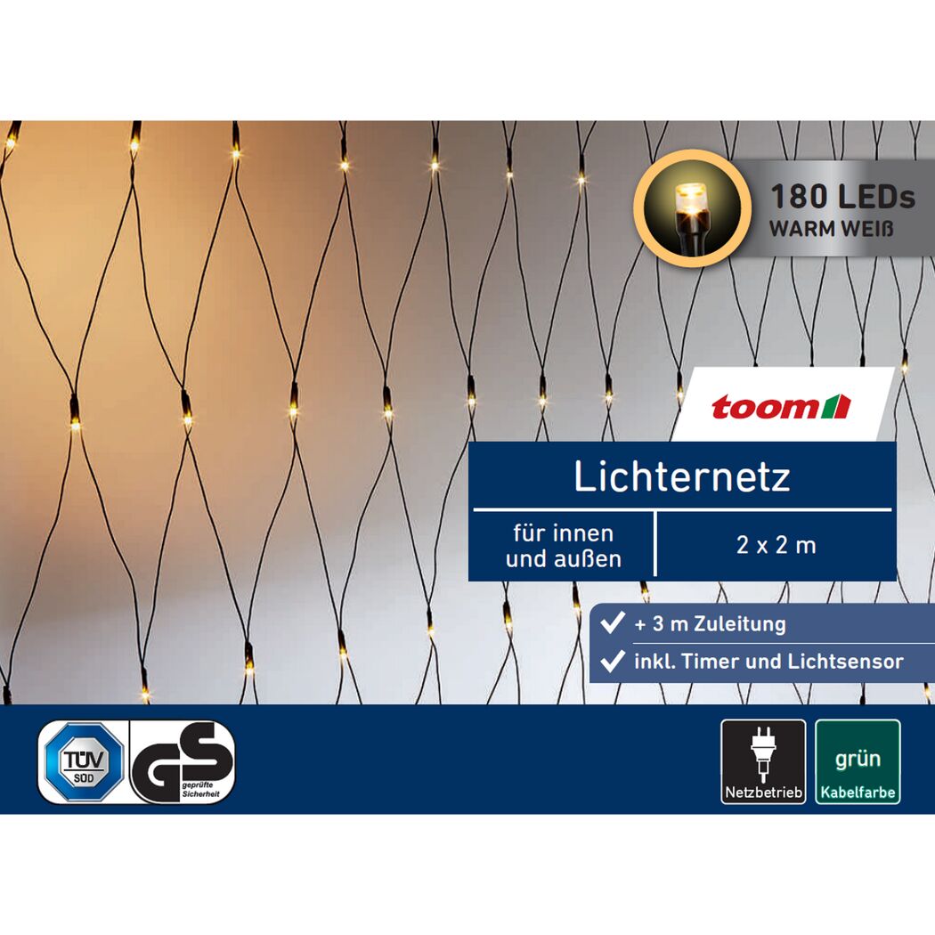 LED-Lichternetz 180 LEDs warmweiß 200 x 200 cm