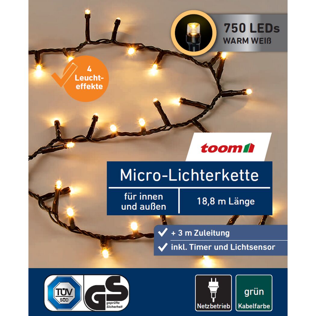 LED-Micro-Lichterkette 750 LEDs warmweiß 1880 cm
