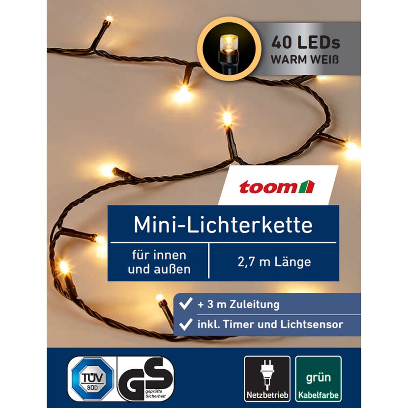 LED-Mini-Lichterkette 40 LEDs warmweiß 270 cm