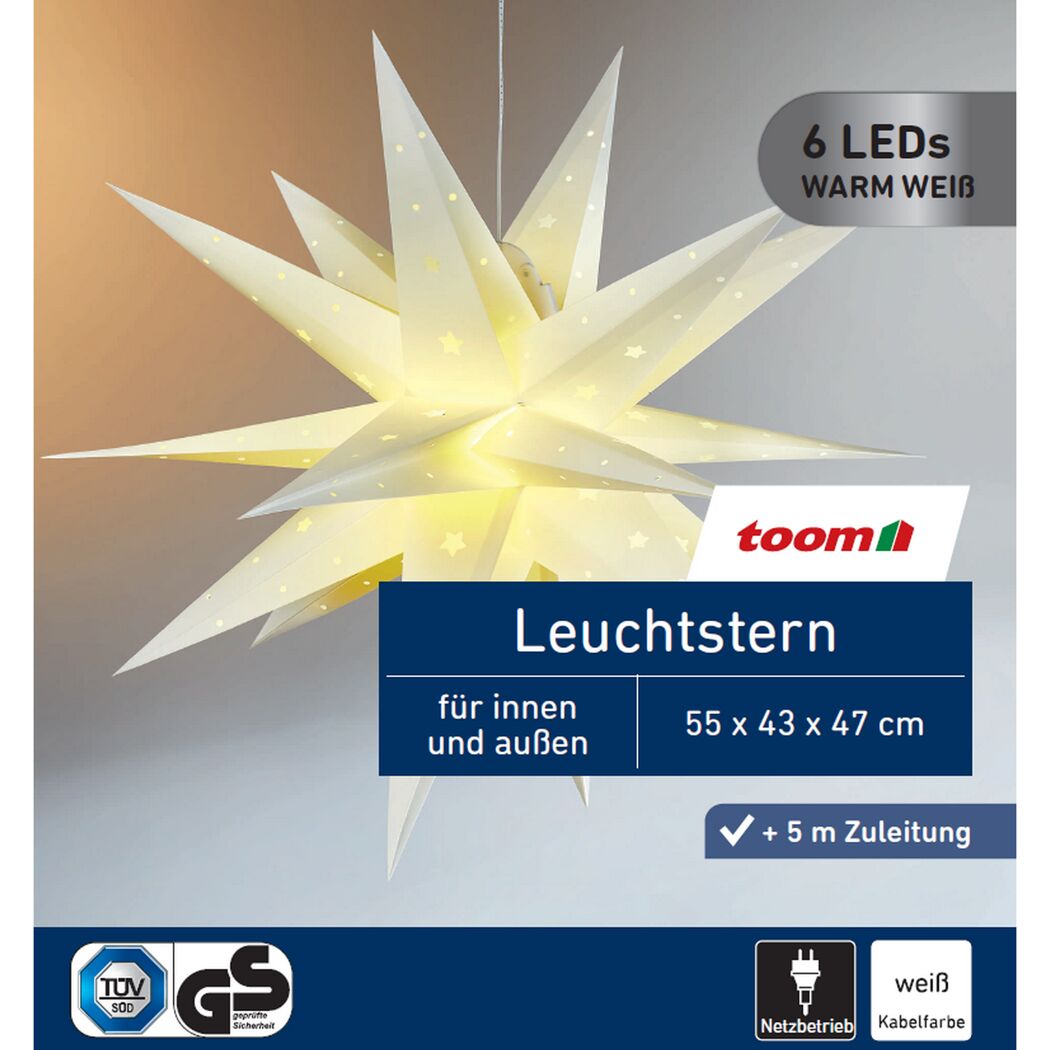 LED-Leuchtstern weiß 6 LEDs warmweiß 55 x 43 x 47 cm