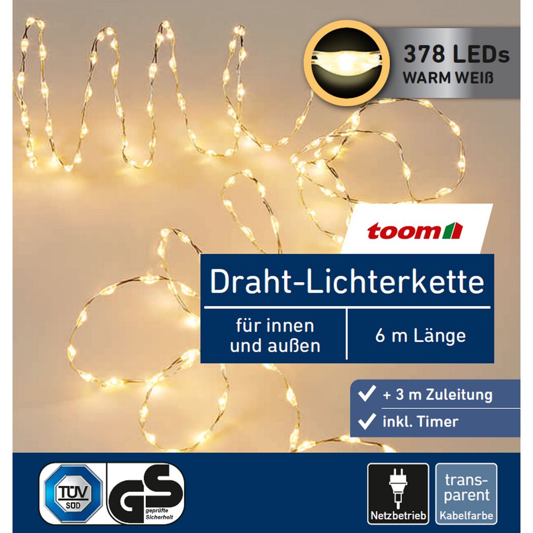 LED-Draht-Lichterkette 378 LEDs warmweiß 600 cm