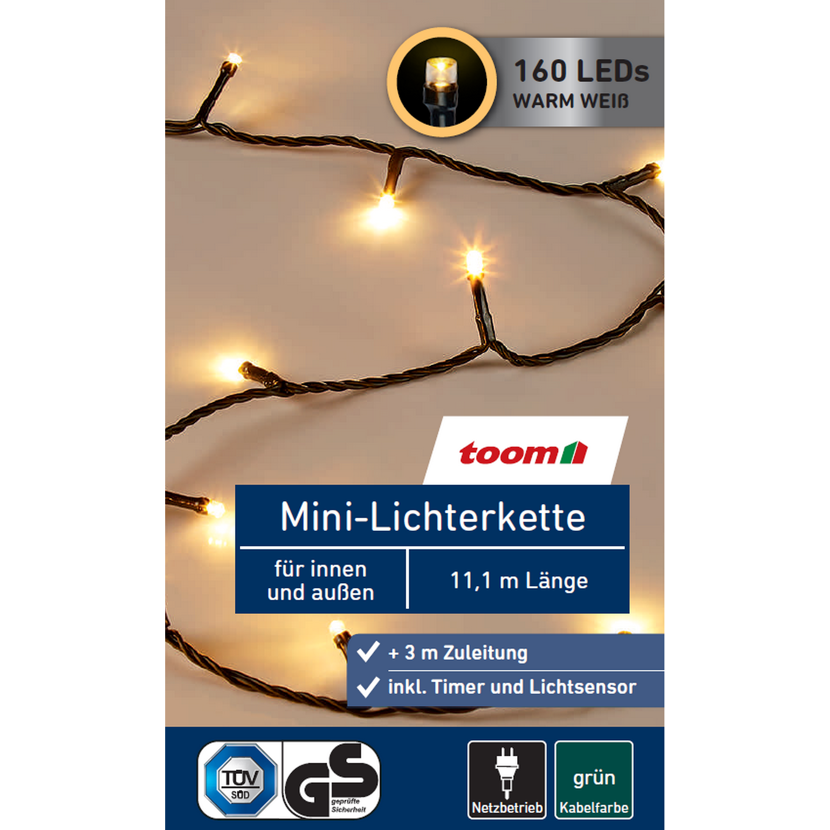 LED-Mini-Lichterkette 160 LEDs warmweiß 1110 cm
