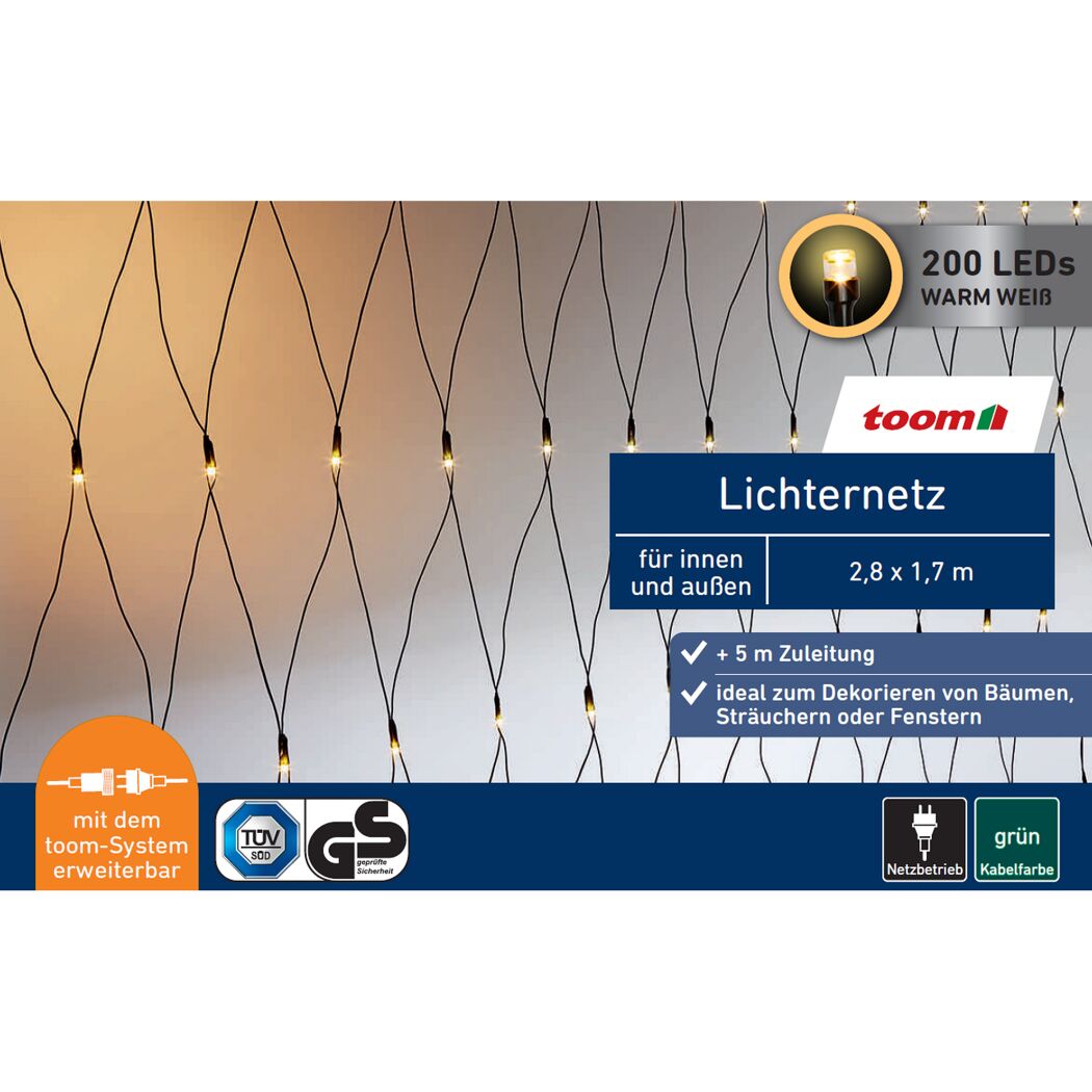 LED-Lichternetz 200 LEDs warmweiß 280 x 170 cm