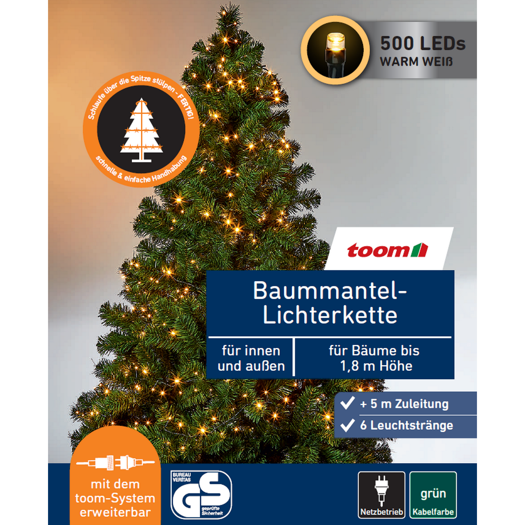 LED-Baummantel-Lichterkette 500 LEDs warmweiß 6 Stränge 150 cm + product picture
