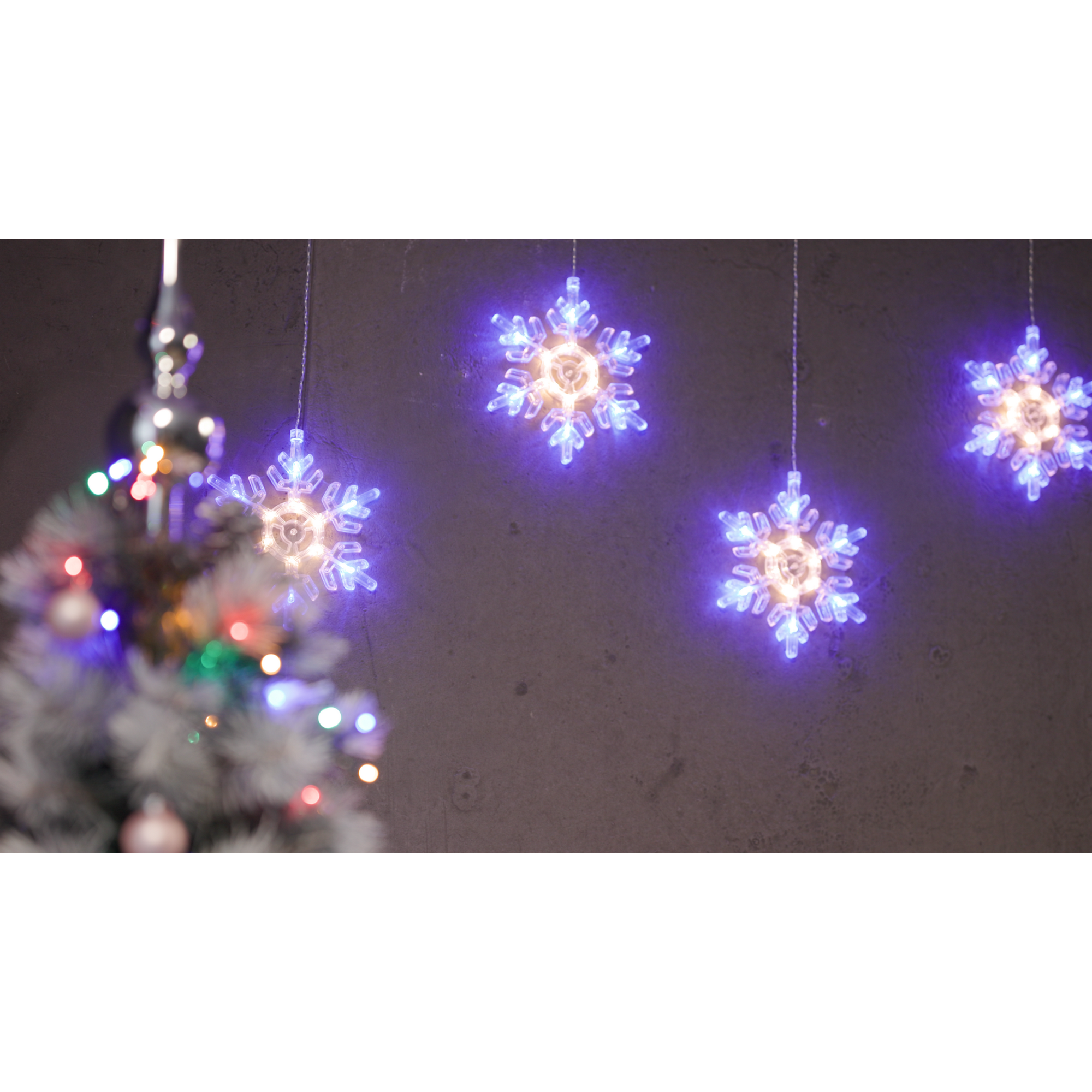 LED-Lichtervorhang 'Schneeflocke' 60 LEDs warmweiß/blau 120 cm