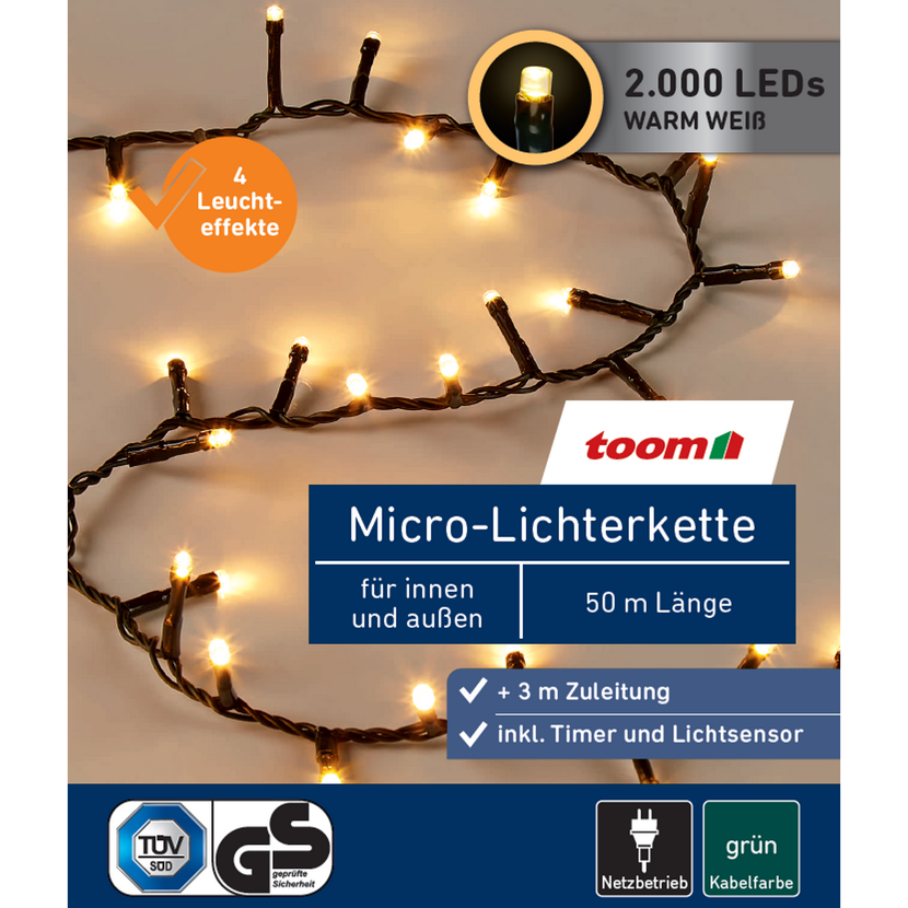 LED-Micro-Lichterkette 2000 LEDs warmweiß 5000 cm