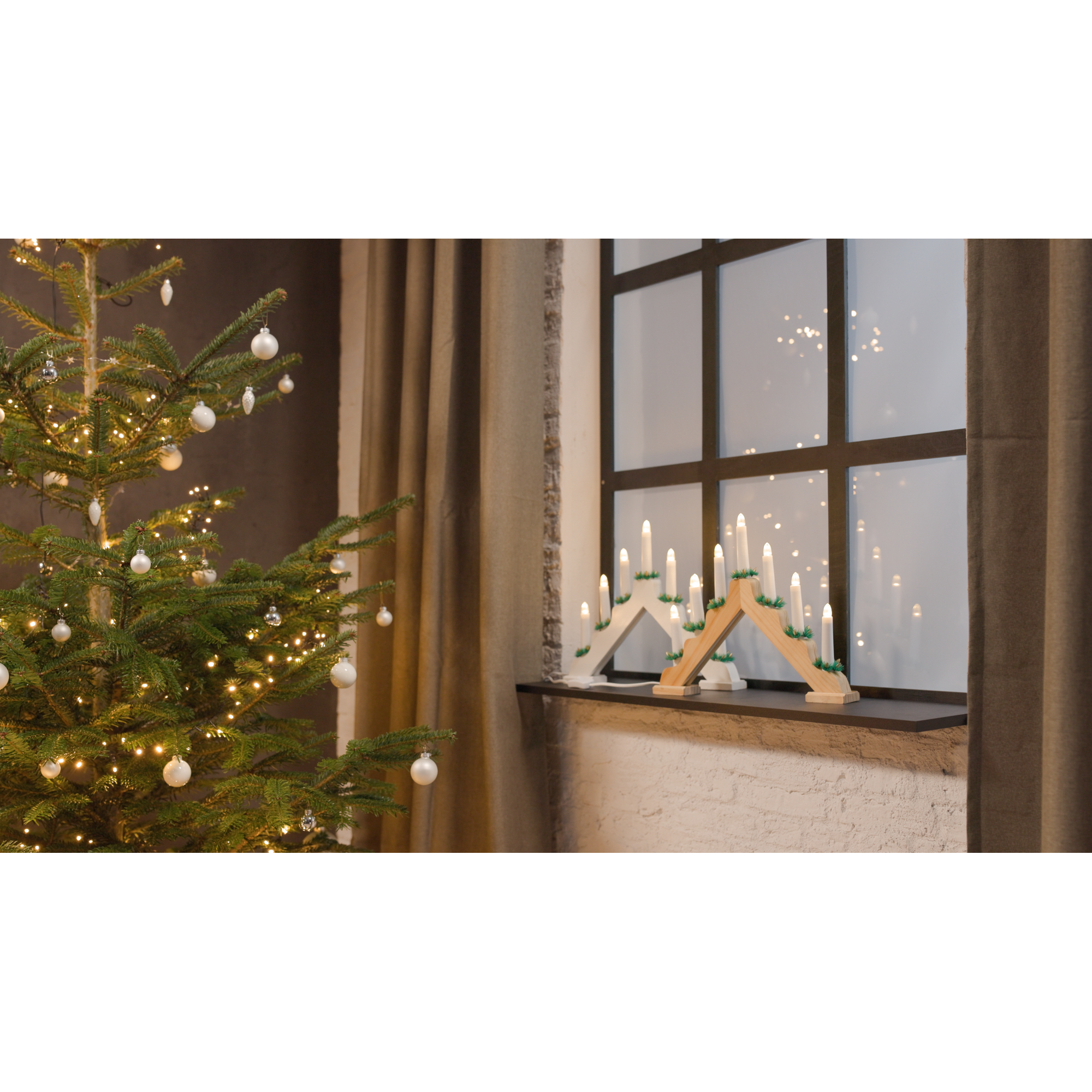 LED-Schwedenleuchter natur 7 LEDs warmweiß 39 x 30 cm